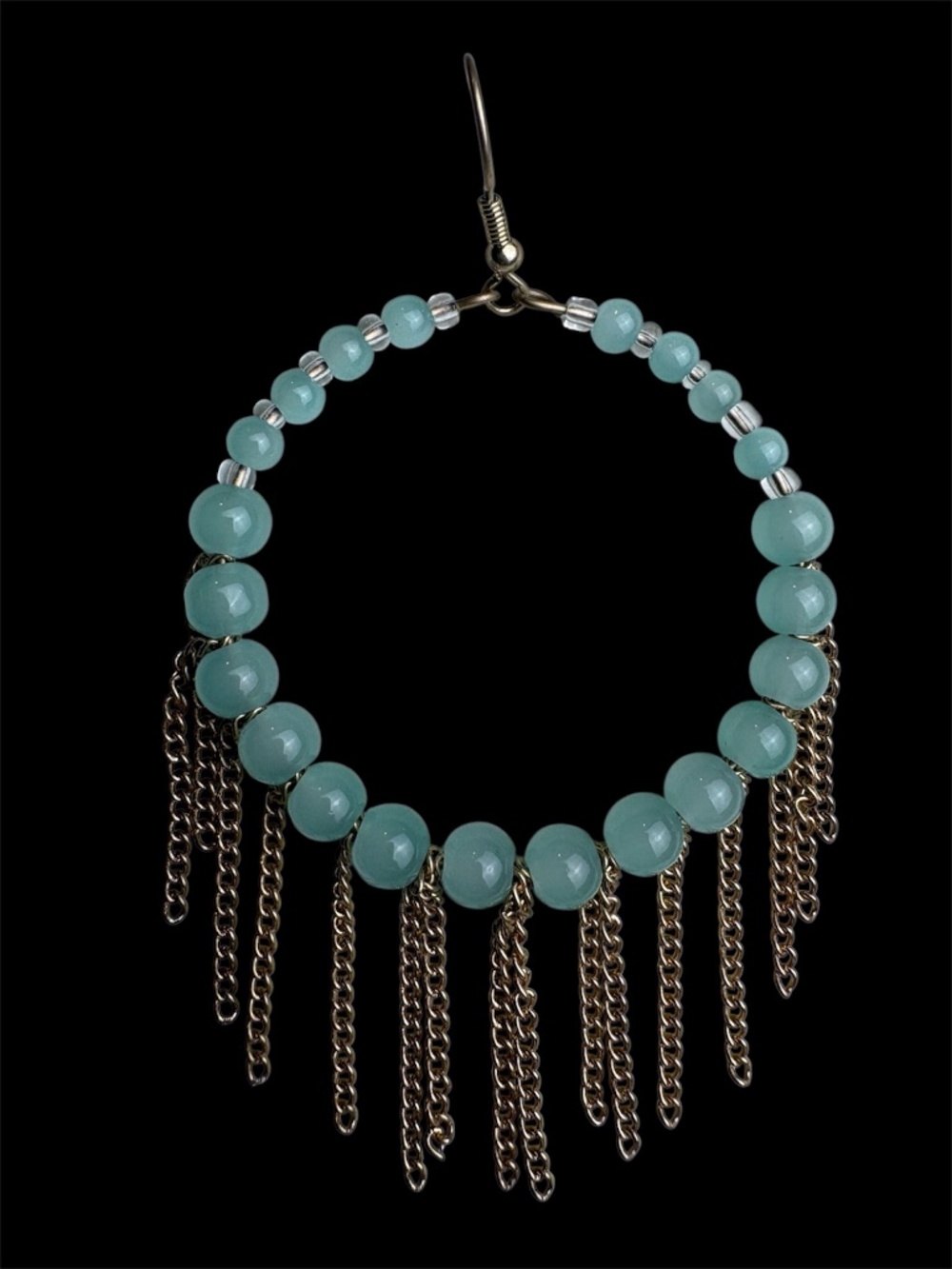 New Light Green/Blue Beaded Hoop Earrings with Gold Chains by Plunder Design